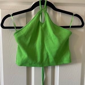 Neon Green Keyhole Halter Crop Top